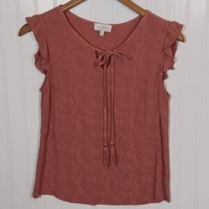 Lucky Brand - Small Front Tie Blouse in Coral